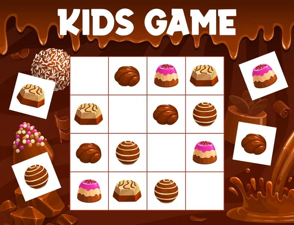 Sudoku Game Chocolate Praline Fudge Candy Souffle Truffle Jelly Hazelnut — Stock Vector