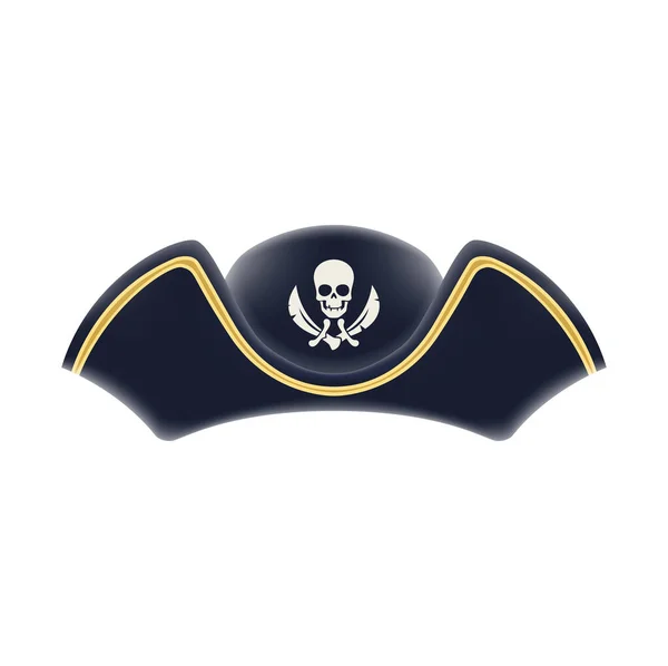 Kreslený Pirátský Kapitán Trojrohý Klobouk Vektorovou Lebkou Zkříženými Šavlemi Černý — Stockový vektor
