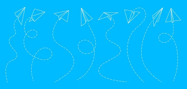 纸制飞机航线旅游旅行或航次纸飞机 空运手工飞机或折纸飞机矢量符号 玩具飞机的航线运输 自由和创意概念 — 图库矢量图片