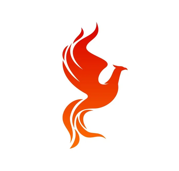 火の炎の翼を持つ鳳凰鳥や鳳凰火鳥 ベクトル抽象的なワシや炎の羽で飛ぶ鷹 幻想的な鳳凰や鳳凰鳥のシルエット紋章の紋章や再生のシンボル — ストックベクタ