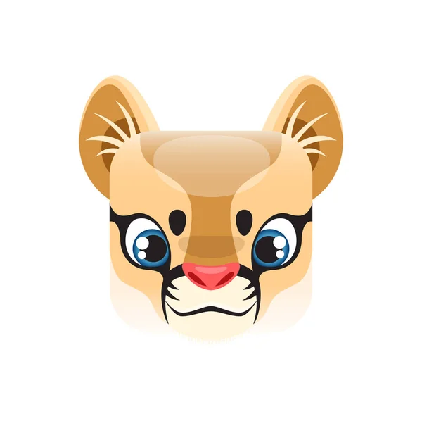 Lion Cub Cartoon Kawaii Square Animal Face Isolated Vector Lionet — Stock Vector