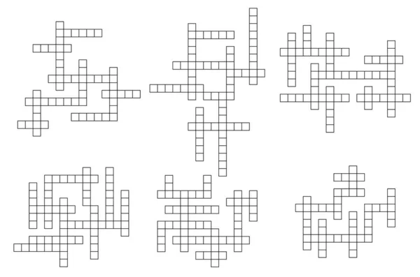 纵横字谜游戏网格 矢量纵横字谜布局 字谜测验与空白正方形单元格 带有空格的智能工作表模板 Rebus Brainteaser Riddle Recreational Leisure — 图库矢量图片