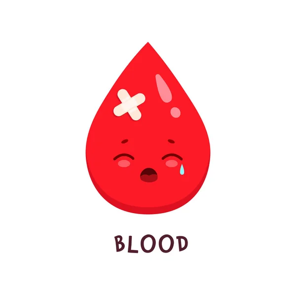 Kropla Krwi Chory Charakter Niezdrowa Postać Kreskówki Medycyna Zdrowia Ludzi — Wektor stockowy