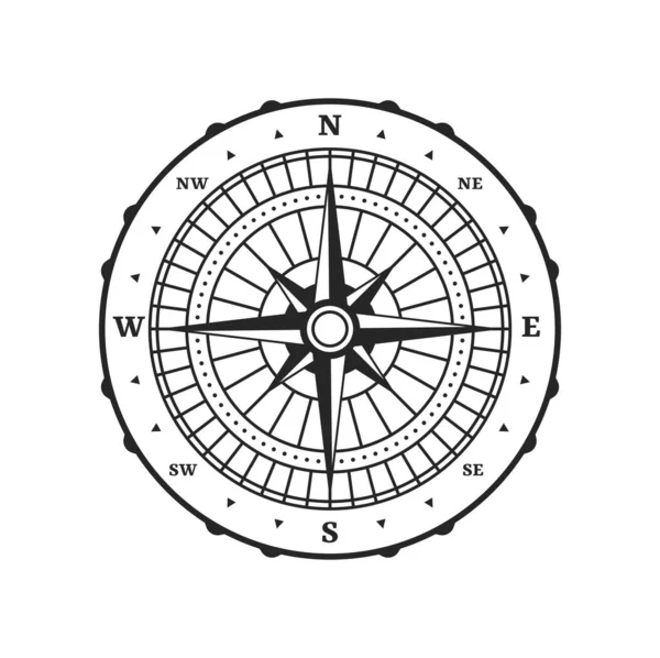 Старый Компас Винтажная Карта Роза Ветра Морской Навигации Векторный Символ — стоковый вектор
