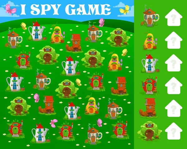 Spy Game Fairytale Magic Houses Dwellings Kids Vector Math Brainteaser — Stock Vector
