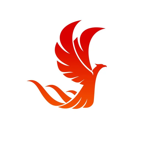火の翼と尾を持つフェニックスの鳥 炎の羽と入れ墨や紋章の紋章の再生の明るい赤い炎の隔離されたシンボルを持つベクトルフェニックスや鳳凰ファンタジーの火鳥 — ストックベクタ
