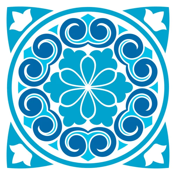 Marocké Dekorativní Indigo Textilní Pozadí Azulejo Dlaždice Vzor Majolica Talavera — Stockový vektor