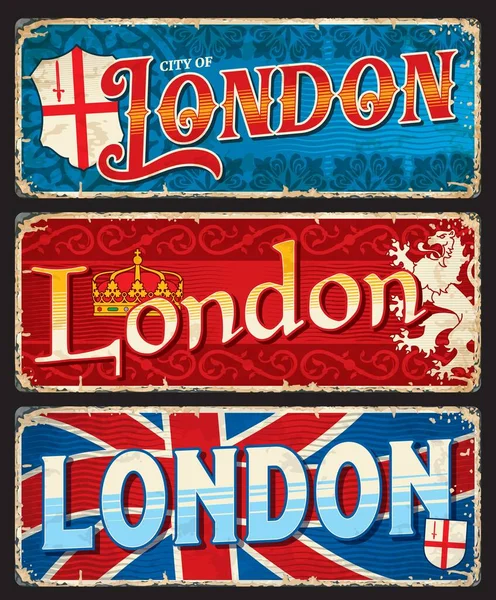 London Reiseaufkleber Und Schilder Vektorfahne Und Wappen Großbritanniens Und Englands — Stockvektor