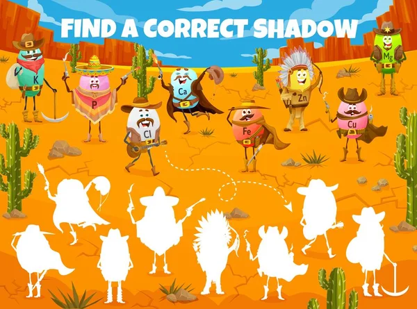 Find Correct Shadow Wild West Cartoon Cowboy Sheriff Bandit Robber — Stock Vector