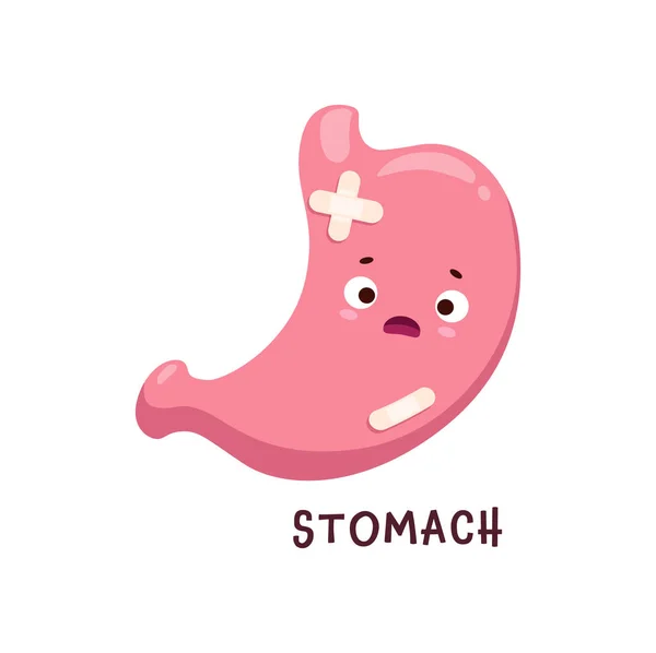 Stomach Sick Body Organ Character Injured Unhealthy Cartoon Vector Personage — Stock Vector