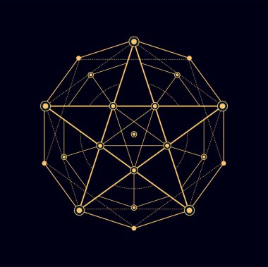 Meditasyon pentagramı, yuvarlak geometrik kutsal şekil, boho simya sembolü. Vektör mistik bohem işareti, sihirli kabile çemberi ve üçgenler.