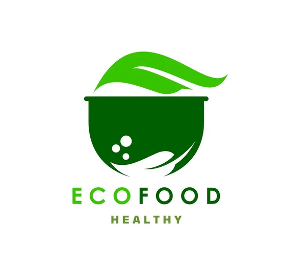 Bio Symbol Für Gesunde Ernährung Mit Grünem Blatt Und Topf — Stockvektor