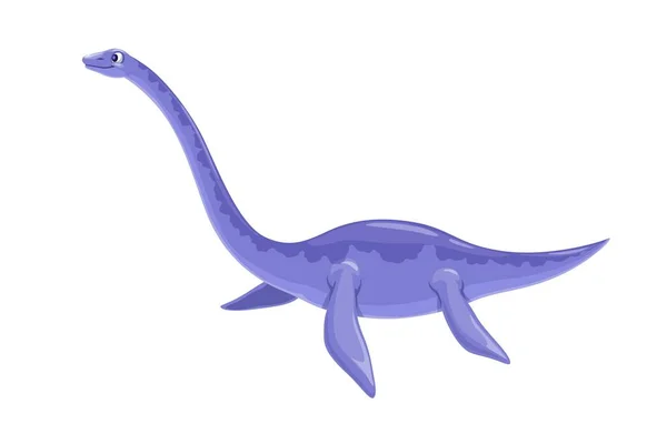Cartoon Elasmosaurus Dinosaur Character Isolated Vector Plesiosaur Late Cretaceous Period — Stock Vector