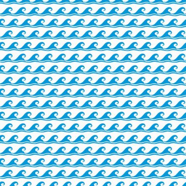 Okyanus ve deniz suyu mavi dalgalar pürüzsüz desen. Dalgalı deniz vektörü arka planı ya da deniz kağıdı, tekstil dikişsiz ya da kıvrımlı mavi dalgalar çizgisi süslemeli kumaş yaz arkaplanı