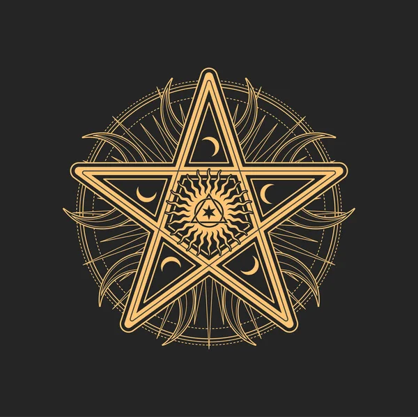 Pentagramm Spirituelles Symbol Isoliertes Amulett Mit Geheimnisvollen Zeichen Magischer Talisman — Stockvektor
