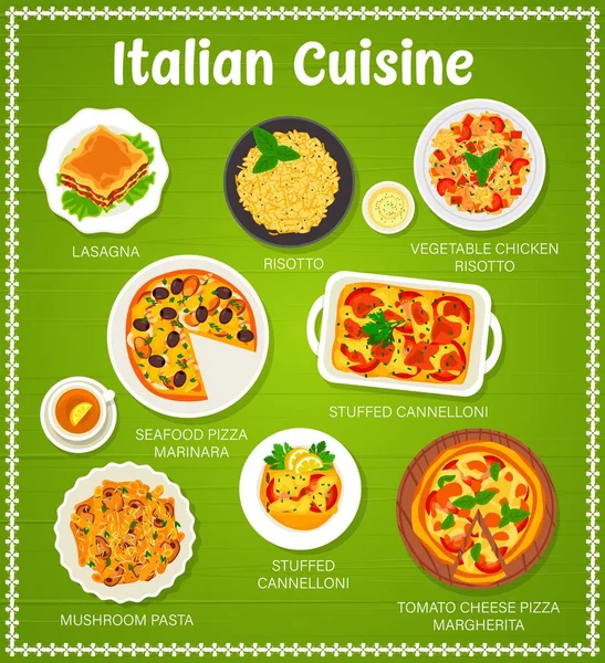 Italská Kuchyně Menu Restaurace Jídlo Obědy Jídla Jídla Vektor Italská — Stockový vektor