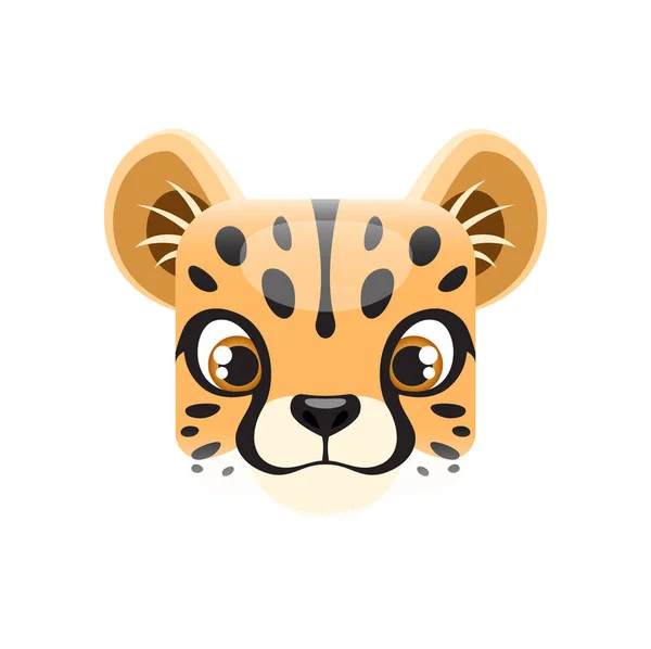 Cartoon Cheetah Cub Kawaii Square Animal Face Isolated Baby Leopard — Stock Vector