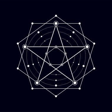 Kutsal şekil, geometri mistik esrarengiz semboller. Vector magic aztec masonik gizem işareti, mit ve meditasyon manevi pentagram