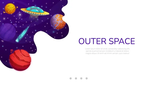 Landing Page Raum Mit Cartoon Galaxien Planeten Und Ufo Vektor — Stockvektor