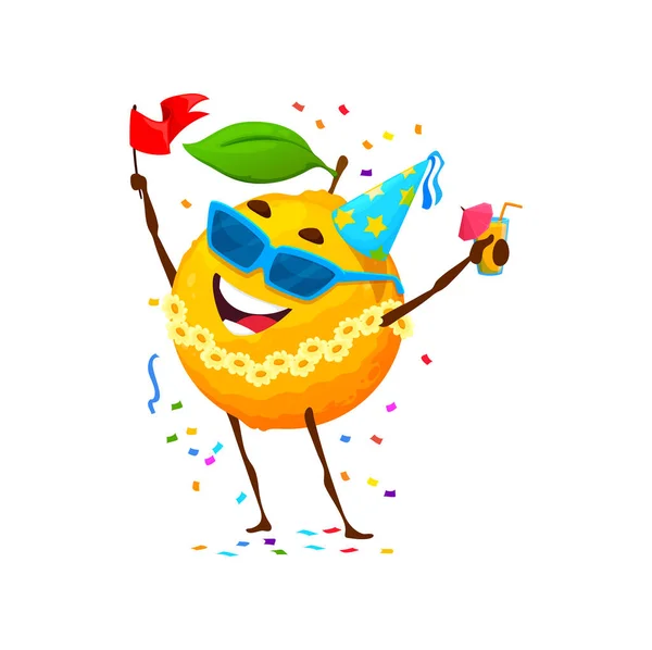 Γελοιογραφία Χαρούμενα Πορτοκαλί Yuzu Χαρακτήρα Φρούτων Στο Πάρτι Γενεθλίων Επέτειο — Διανυσματικό Αρχείο
