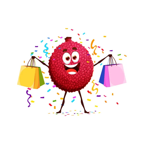 Κινούμενα Σχέδια Χαριτωμένο Lychee Χαρακτήρα Φρούτων Στα Γενέθλια Εορταστικό Πάρτι — Διανυσματικό Αρχείο