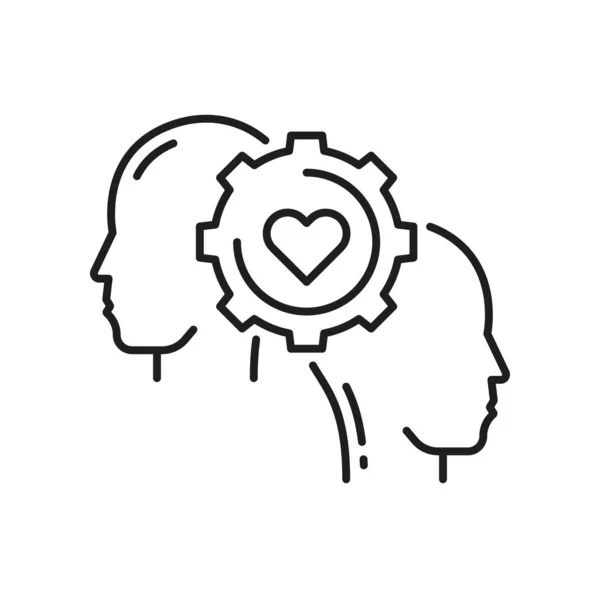 夫妻和爱的机制齿轮 帮助和支持 心理治疗 心理健康和友谊方面的病媒男女和心脏 — 图库矢量图片