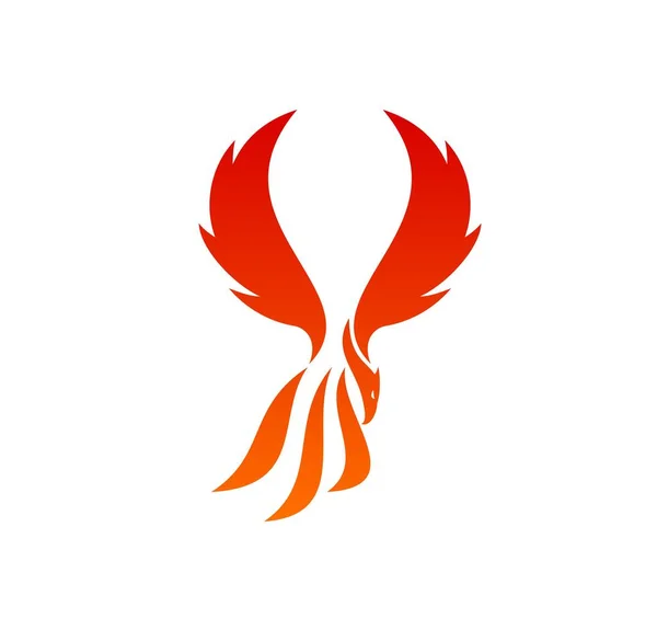 フェニックス ファンタジー鳥のアイコン 魔法の火の鳥 火の翼と尾のベクトル記号と鳳凰やファンタジーの鳥を飛んでいます スピリットとアイデアのコンセプトシンボル 妖精の動物と会社の紋章 — ストックベクタ