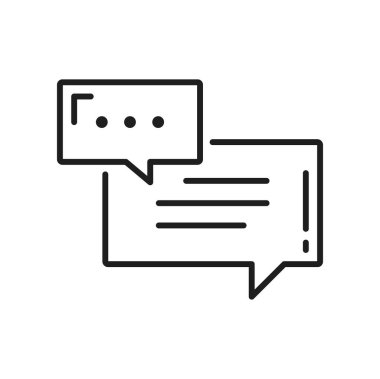 Diyalog balonu, vektör sohbet balonu çizgisi simgesi. Vektör uyarısı iletisi, skeç defteri, metin imzalı boş pankart çerçevesi, düzenleyici anımsatıcı