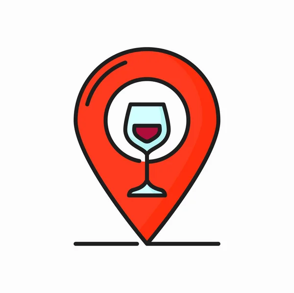 Weingeschäft Kartenzeiger Route Zum Alkoholgeschäft Farbige Umrisssymbol Vektor Weinglas Und — Stockvektor