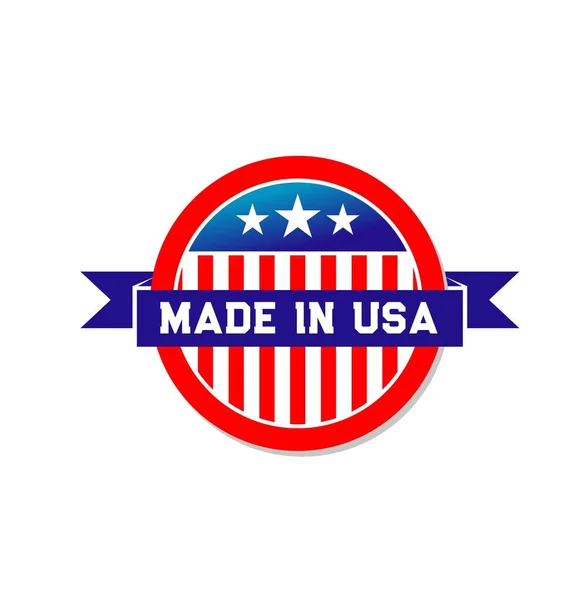美国制造的标签图标与美国国旗的白色红色条纹和星星 矢量圆徽章为美国制造产品质量的保证 带有蓝带邮票或标签的美国国旗 — 图库矢量图片