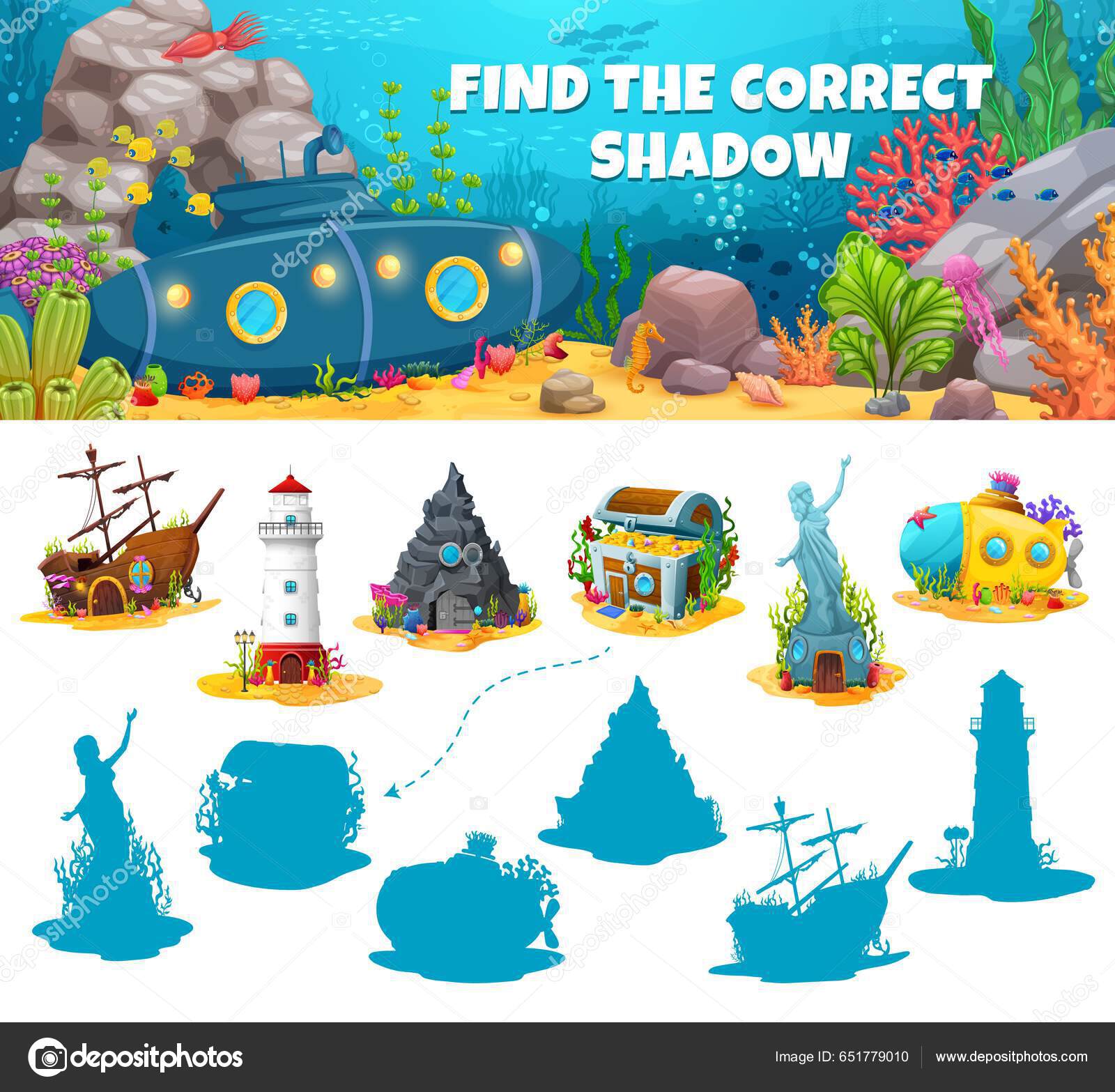 Encontrar Sombra Correcta Los Edificios Casa Cuento Hadas Bajo Agua Vector  de stock #651779010 de ©Seamartini, image size:1600x1567