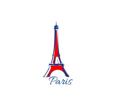 Paris Eyfel kulesi ikonu, Fransa seyahati ve turizm simgesi, vektör Fransız sembolü. Eyfel Kulesi turu ve Paris şehir mimarisi bayrak sanatı, turist anıtı ve dünyaca ünlü bina silueti ile