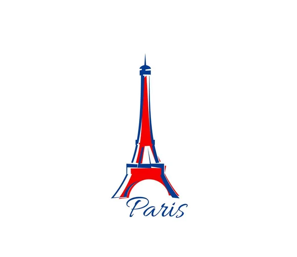 巴黎埃菲尔铁塔图标 法国旅游和旅游地标 矢量法国符号 埃菲尔铁塔之旅和巴黎城市建筑 包括国旗艺术 旅游纪念碑和世界著名建筑的轮廓 — 图库矢量图片