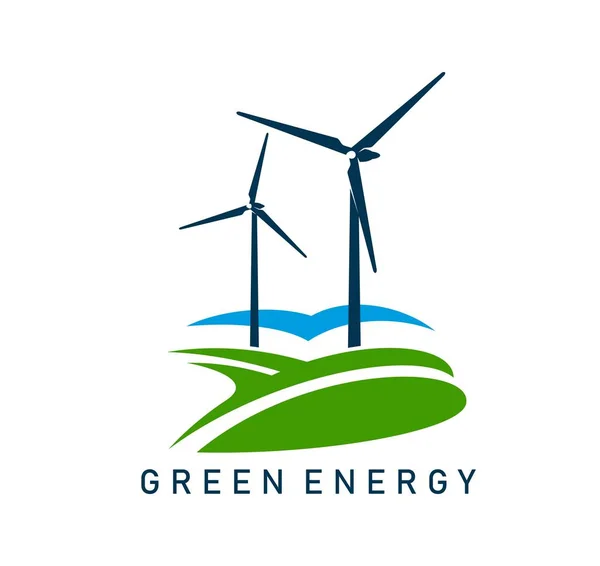 Een Windturbine Embleem Groene Schone Energie Innovatiebord Elektriciteitsproductie Toren Voor — Stockvector