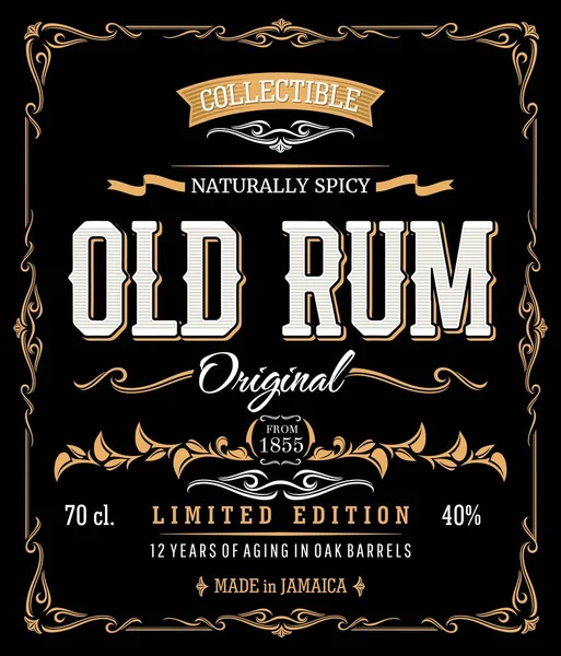 Řemeslný Vinobraní Rum Label Alkohol Drink Retro Starý Rám Vektorové — Stockový vektor