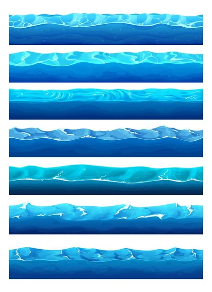 Cartoon Spel Water Oppervlak Met Rivier Oceaan Zee Meer Golven — Stockvector