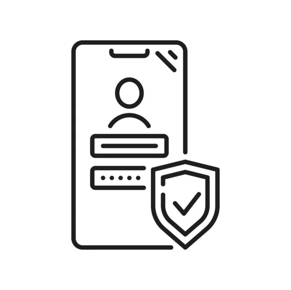 智能手机个人数据安全配置文件密码 用户保护 带有密码的配置文件在移动屏幕上 具有屏蔽安全 数字防御的移动设备 — 图库矢量图片