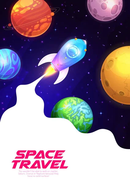 Cartaz Viagem Espacial Com Planetas Nave Estelar Galáxia Fundo Espacial —  Vetores de Stock