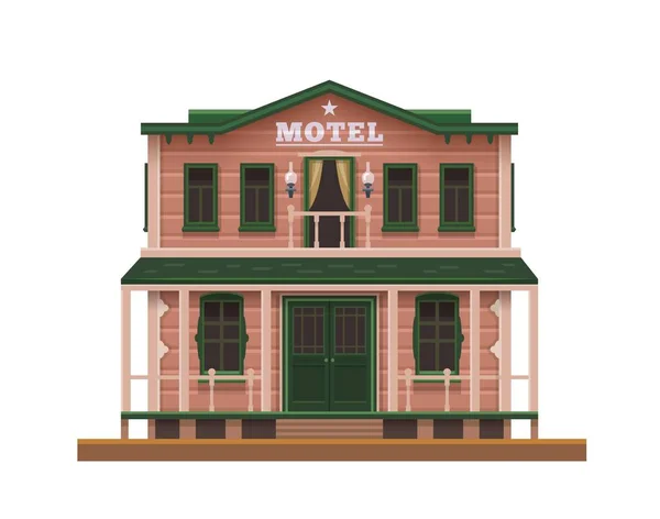 Western Wild West Motel Hotel Town Building Old American Country — Stock Vector