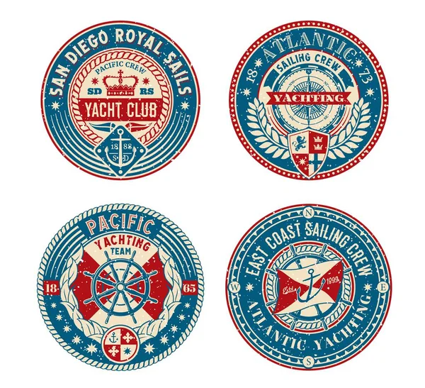 Plastry Retro Klubu Jachtowego Odznaka Regatowa Symbole Wektora Żeglarskiego Yachting — Wektor stockowy