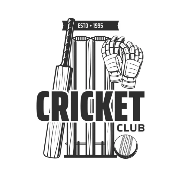 Cricket Itens Esportivos Ícone Clube Críquete Equipe Emblema Vetor Monocromático — Vetor de Stock