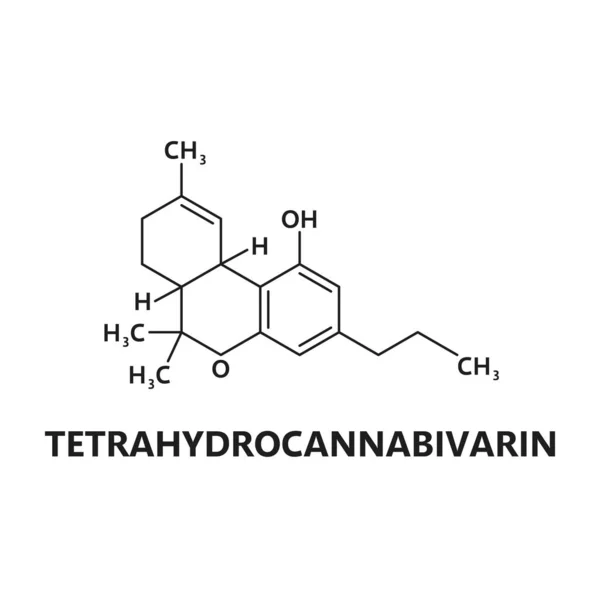 Molecola Cannabinoidi Tetraidrocannabivarina Composizione Atomica Della Chimica Narcotici Marijuana Formula — Vettoriale Stock