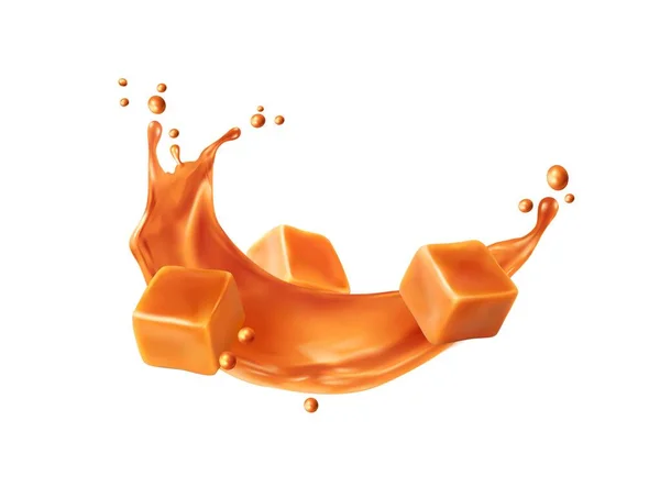 Caramel Sauce Wave Swirl Splash Toffee Candy Cream Syrup Flow — Stock Vector
