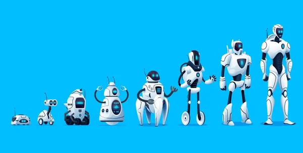 Robots Evolution Vector Timeline Robotics Technology Progress Mechanical Cyborg Characters — Stock Vector