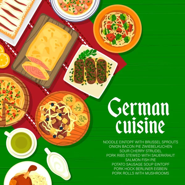German Cuisine Food Menu Page Cover Pork Rolls Mushrooms Ribs — Stock Vector
