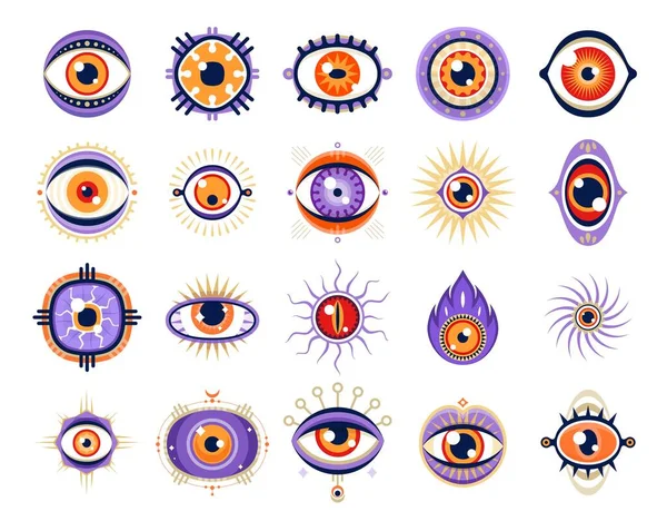 Olhos Símbolos Mágicos Bruxaria Talismãs Espirituais Místicos Esotéricos Ícones Amuletos — Vetor de Stock