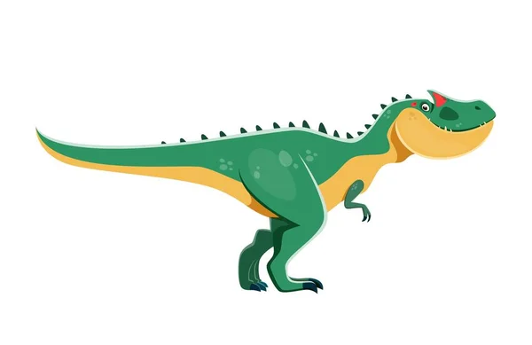 漫画アロサウルス恐竜のキャラクター 先史時代の怪物 古代の野生動物恐竜や絶滅した獣 古生物学トカゲジュラ紀のアロサウルスの捕食者緑の爬虫類漫画ベクトルの性格 — ストックベクタ