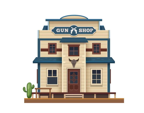 Batı Vahşi Batı Texas Silah Dükkanı Binası Vektör Köy Ahşap — Stok Vektör