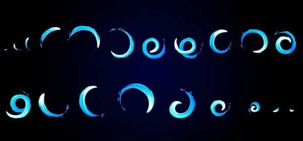 圆形动作精灵动画 卡通游戏魔法能量效果 矢量背景 光圈或水波与蓝色液体旋转动画小片螺旋形烟雾圆形运动 — 图库矢量图片