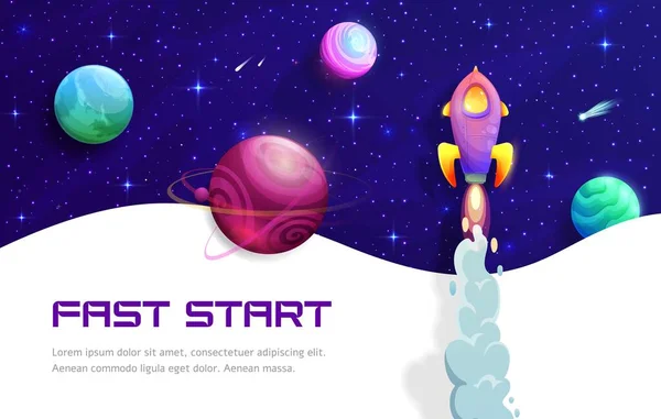 Space Landing Page Business Fast Start Rocket Launch Vector Space — Stock Vector